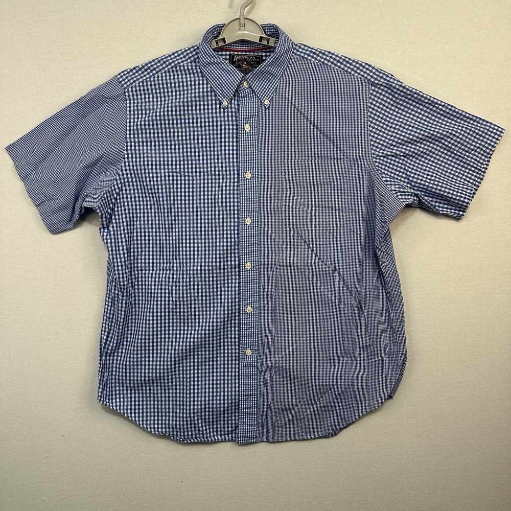 American Living Men's‎ XL Button Up Blue Gingham Shirt Short Sleeve